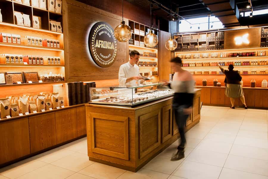 AFRIKOA Bean-to-Bar Chocolate Experience - Entering AFRIKOA at Makers Landing and Following the Chocolate Smell
