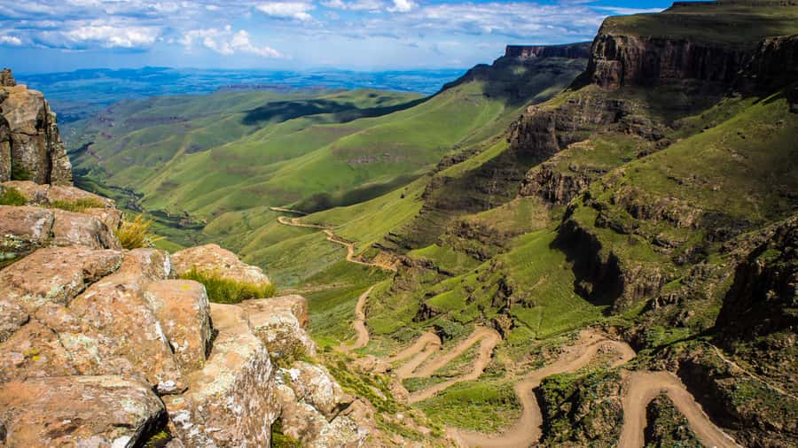 From Durban: Sani Pass and Lesotho by 4WD Vehicle - Up the Sani Pass road in a Land Rover, the zig-zags that make it